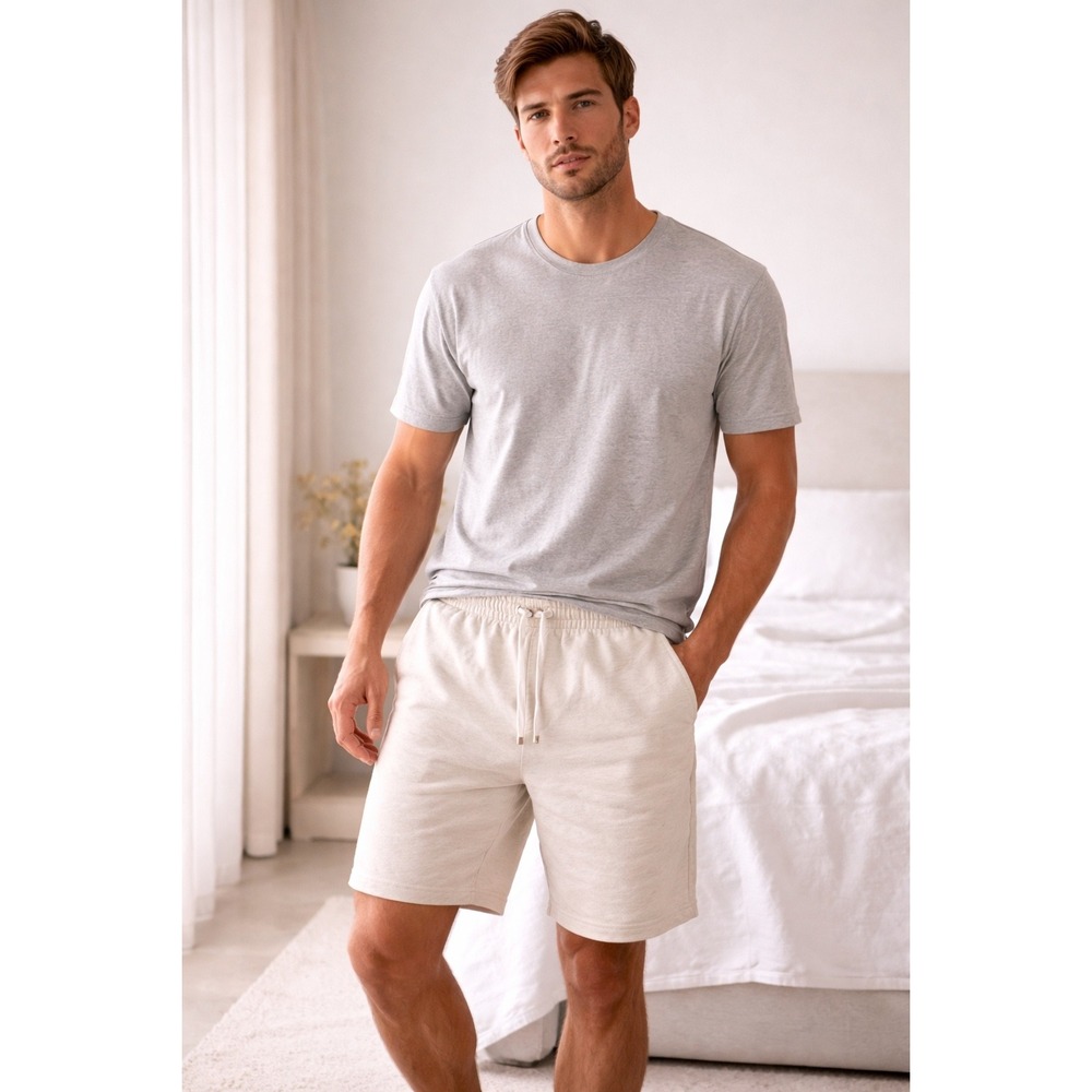 TALENTLESS Mens Beige Sweat Shorts Size S Elastic Waist Drawstring Pocket Casual